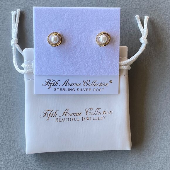 Infinity Gold Tone Faux Pearl Cubic Zirconia Earrings - Picture 4 of 6